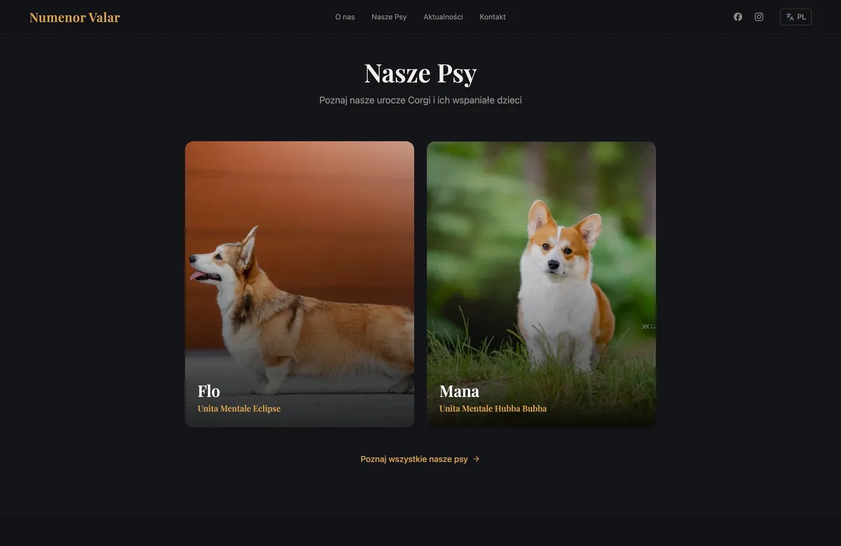 Strona hodowli Numenor Valar, podstrona Nasze psy